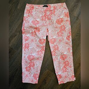 Talbots Womens Perfect Skimmer Cropped Capri Pants Sz 10 Floral Print Pink White